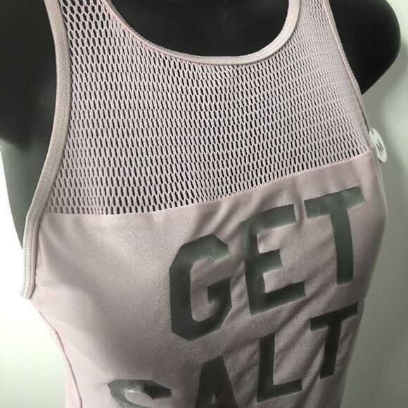 Get Salty One Piece Swimsuit NEW FOREVER 21 UPF 50+ Medium Pink Silver Mesh - Picture 3 of 8